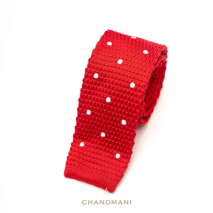 Tipped Knit Red Polka