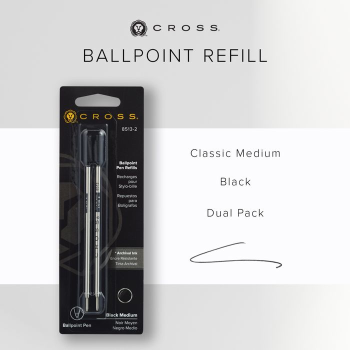 Ballpoint Pen Refill - Black - Medium -Dual Pack