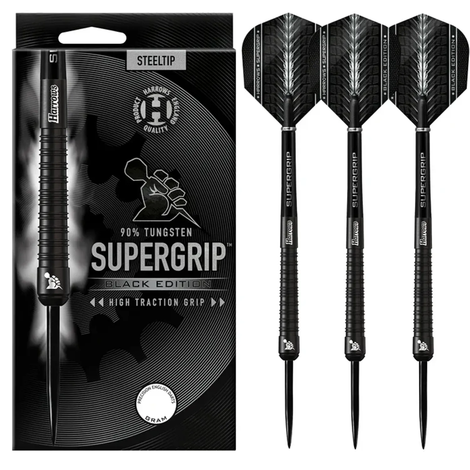HARROWS Supergrip 90% Black Edition Steel Tip Darts