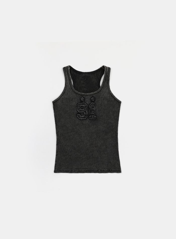 Rusty Denim Tank Top - Black