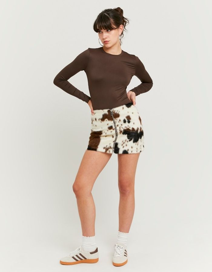 Cow Printed Zip Up Skirt