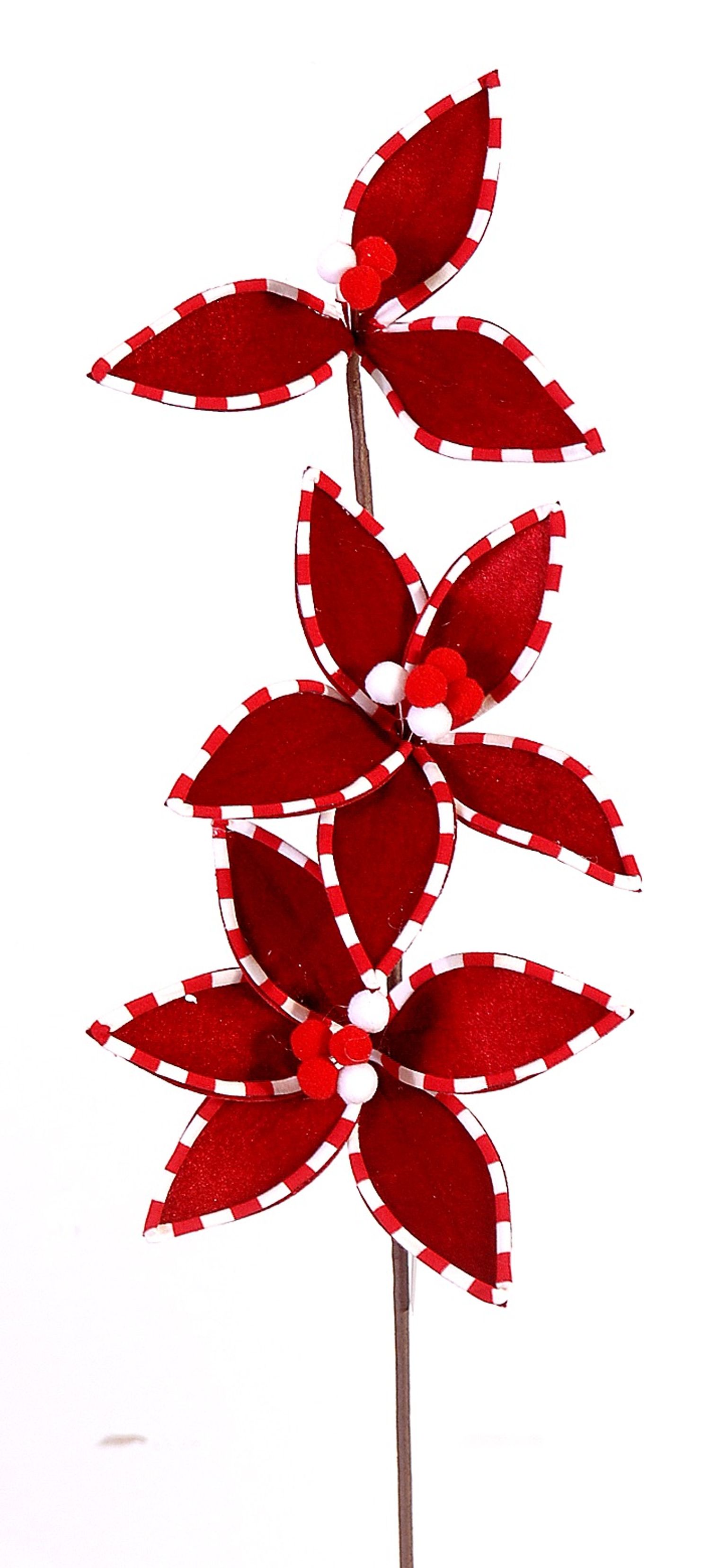 Branch w/3 red flowers & white stripes