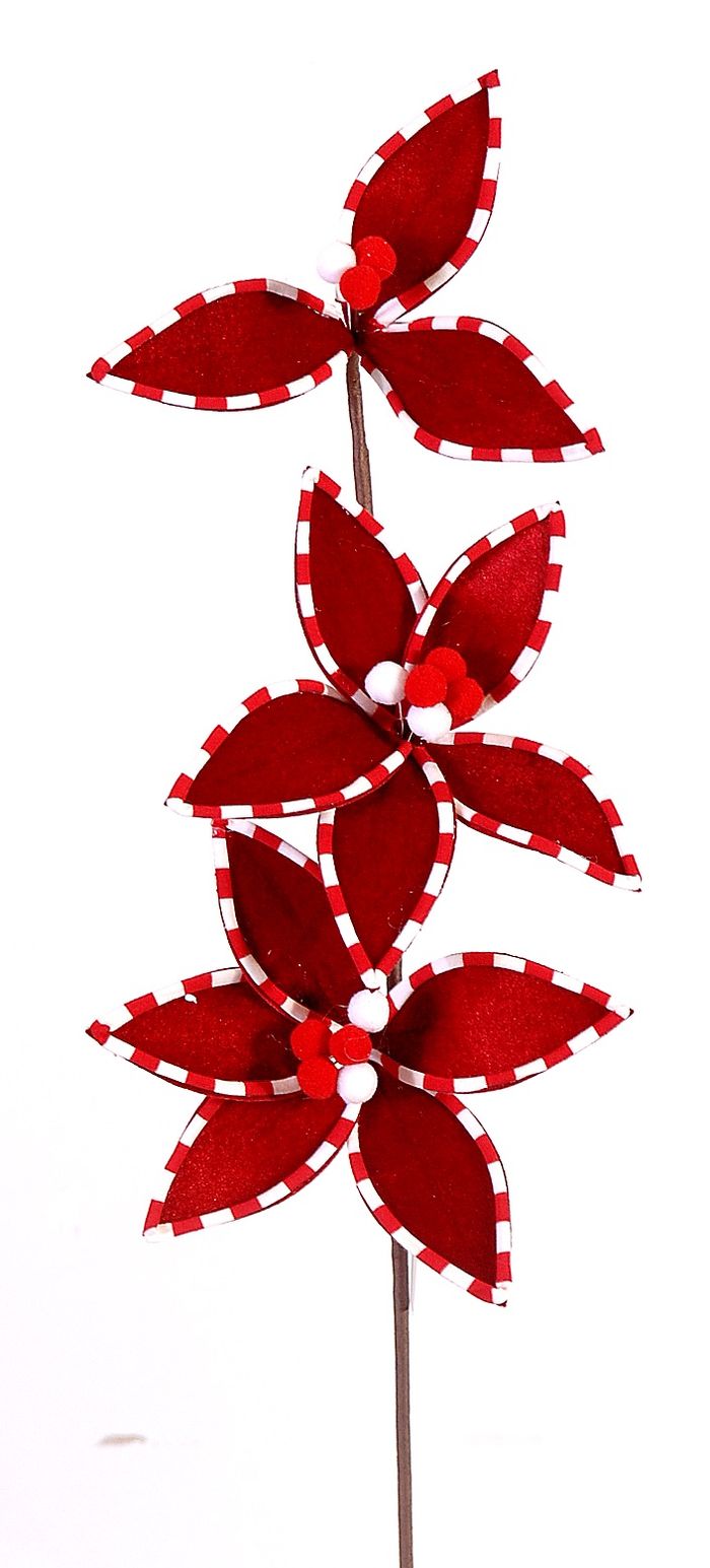 Branch w/3 red flowers & white stripes