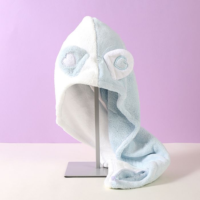 Cute Assorted Color Heart Ears Hair-Drying Cap (Blue-White)