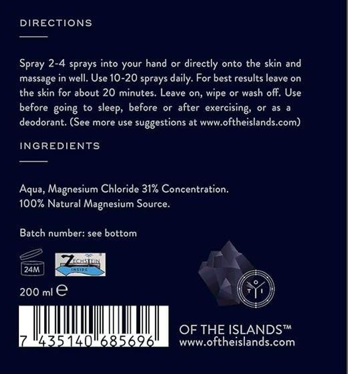 OF THE ISLANDS 100% Natural Magnesium OIL Spray (Sea Brine)  200ml 