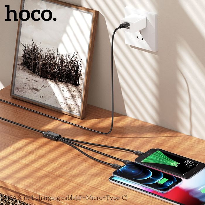 Hoco X74 Цэнэглэгч Кабель /3-салаа/ (iP+Micro+Type C)