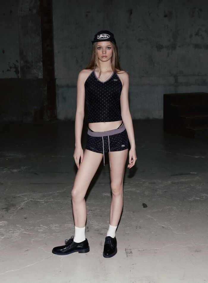 Splash Dot Halter Tank - Black