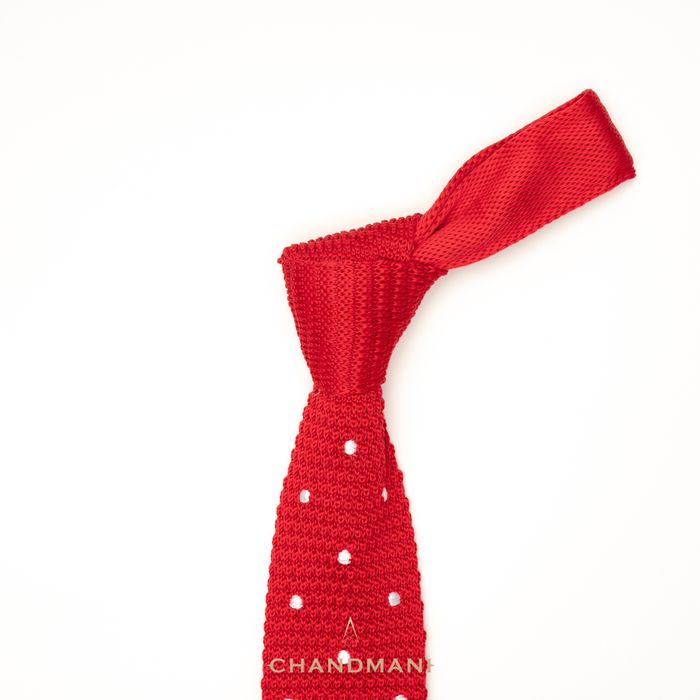 Tipped Knit Red Polka