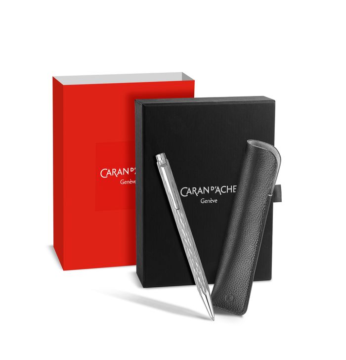 Caran d'Ache Set ECRIDOR™ VENETIAN Platinum Ballpoint Pen & Leather Case Special Edition