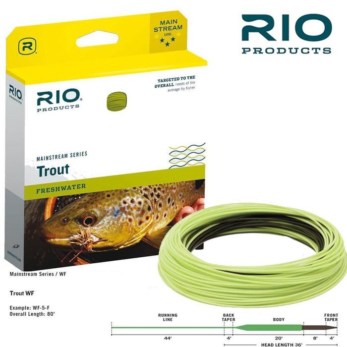 MAINSTREAM TROUT WF5F LEMON GREEN Size: WF5F Head Length: 38ft/11.5m Overall Length: 80ft/24.4m Sink Rate: Float