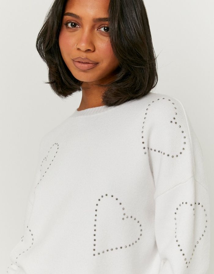 Pink Knitted Jumper with Rhinestone Details