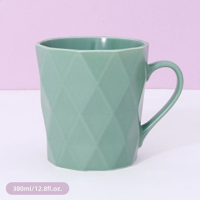 380ml/12.8fl.oz. Solid Color Diamond Pattern Basic Ceramic Cup (Green)
