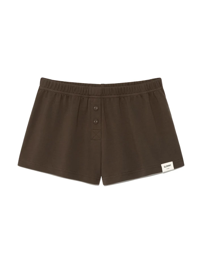 BUTTON FLY MINI SHORTS - CHOCO