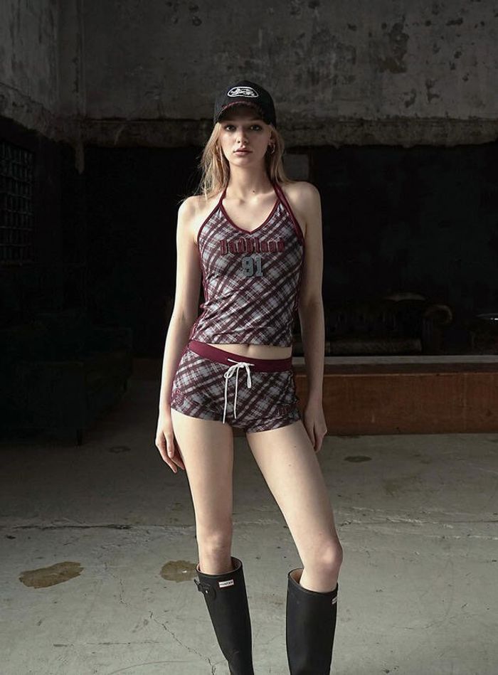 Vintage Club Halter Tank - Checked Red