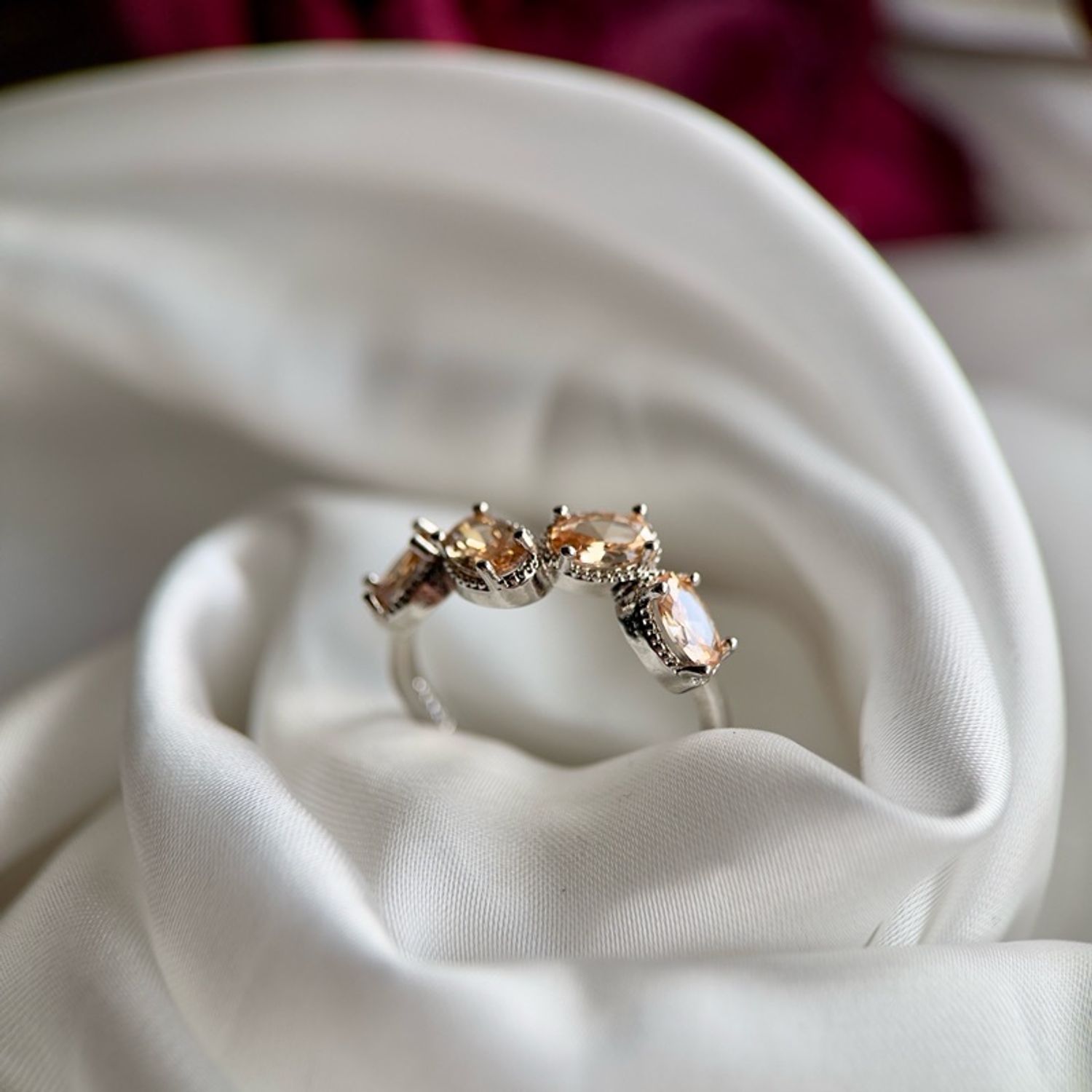 Цитрин PT950 цэвэр цагаан алт бөгж