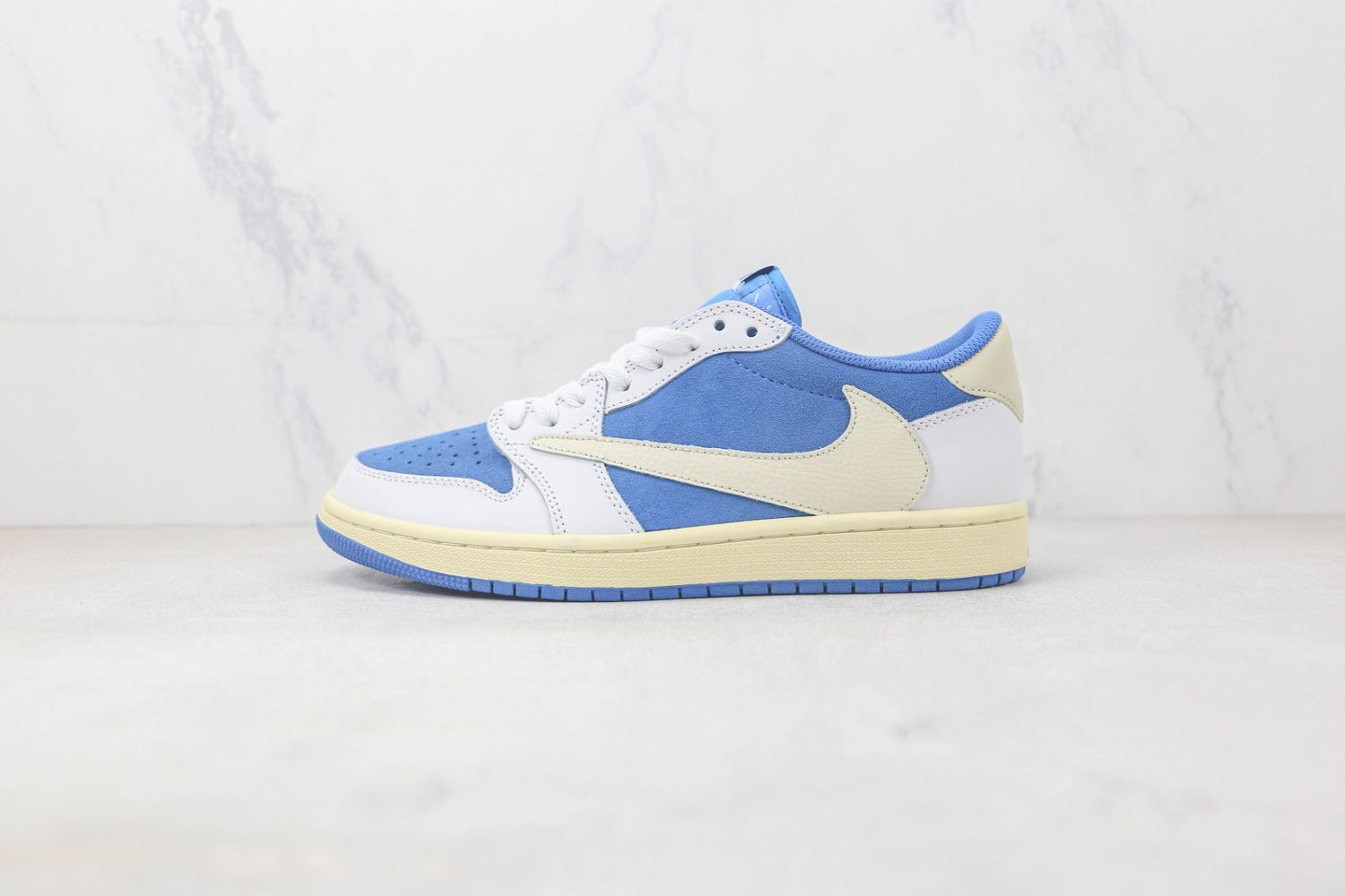 Fragment Design x Travis Scott x Nike Air Jordan 1 Low White Blue Barb Sail