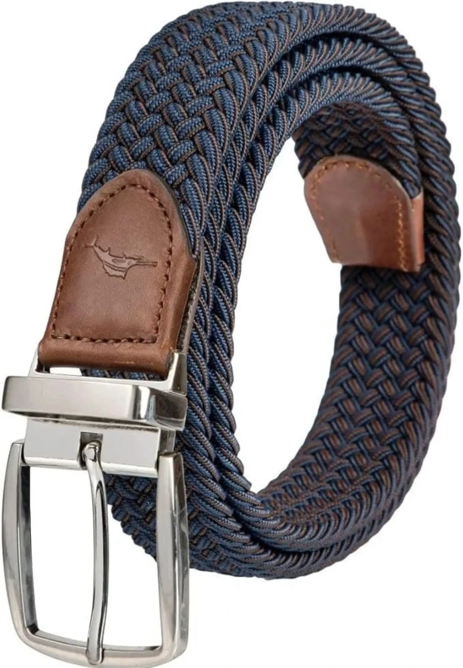 Tommy Men's Stretch Braided Reversible Leather Trim Belt Navy S/M (32-36)