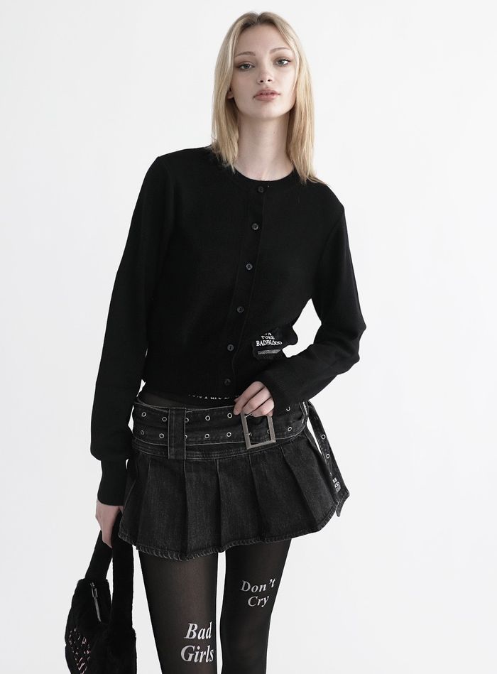 Pure Crew Neck Cardigan - Black