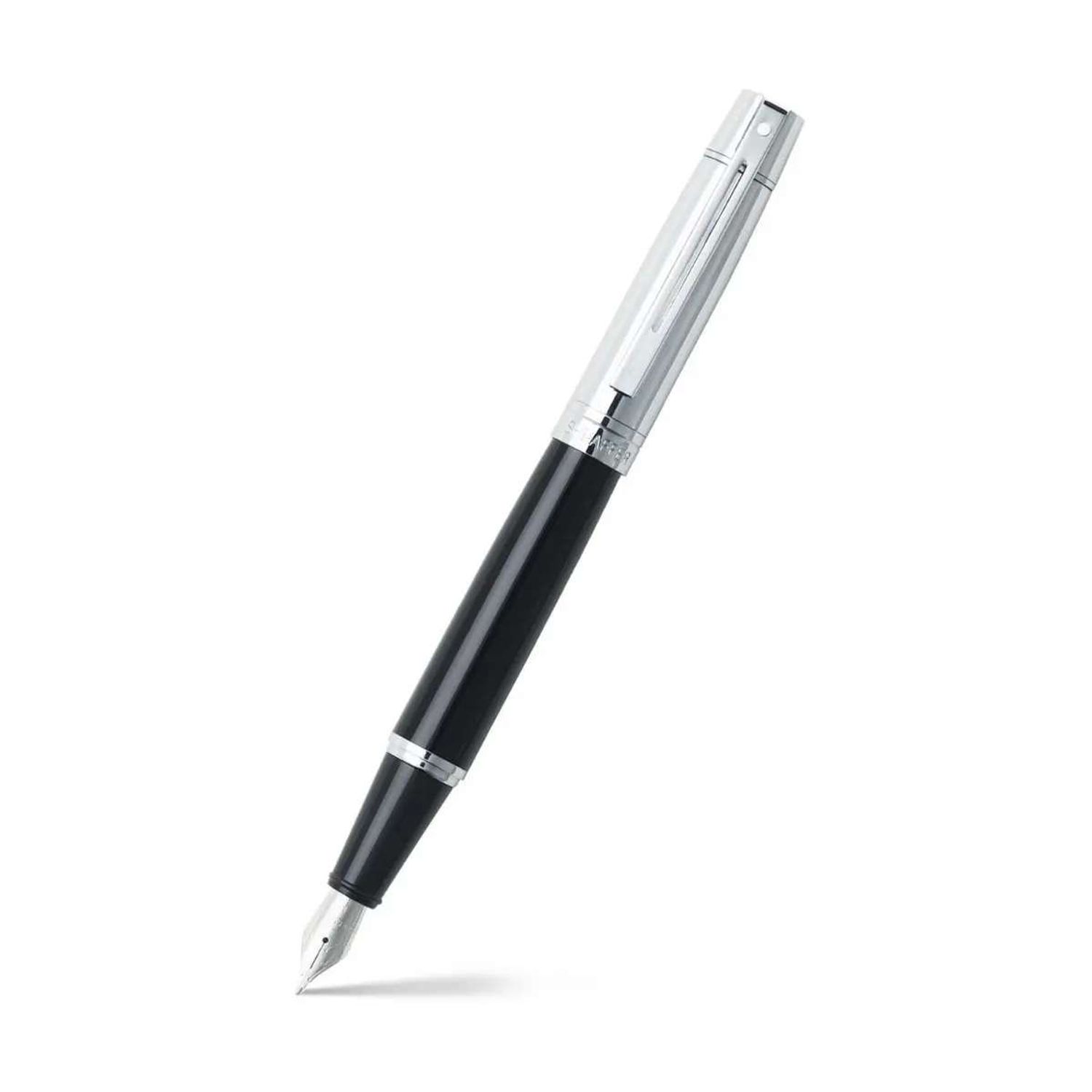 Sheaffer® 300 Glossy Black and Chrome Fountain Pen With Chrome Trims Medium Nib 