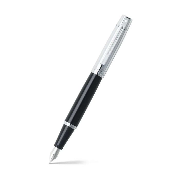 Sheaffer® 300 Glossy Black and Chrome Fountain Pen With Chrome Trims Medium Nib 