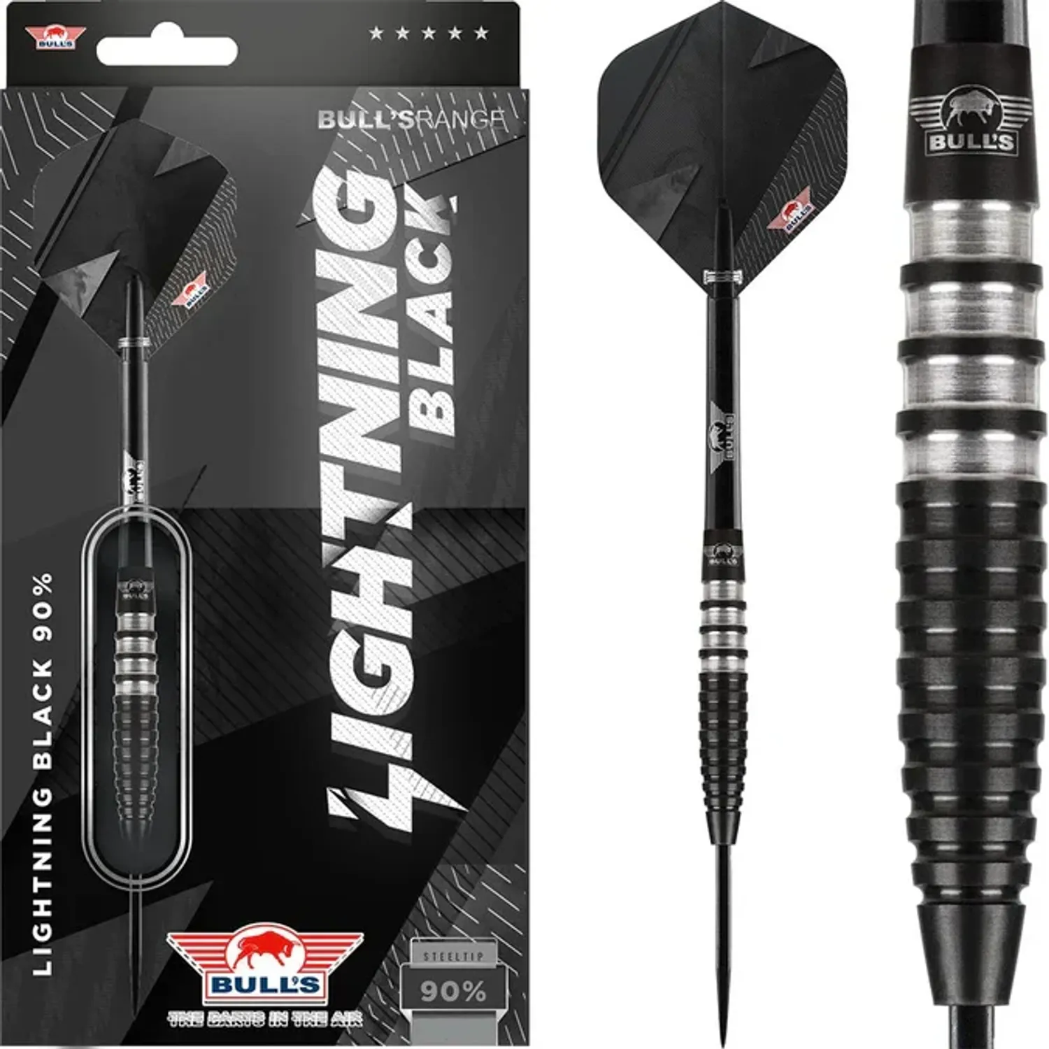 BULL'S Black Lightning Darts - Steel Tip - 90% Tungsten