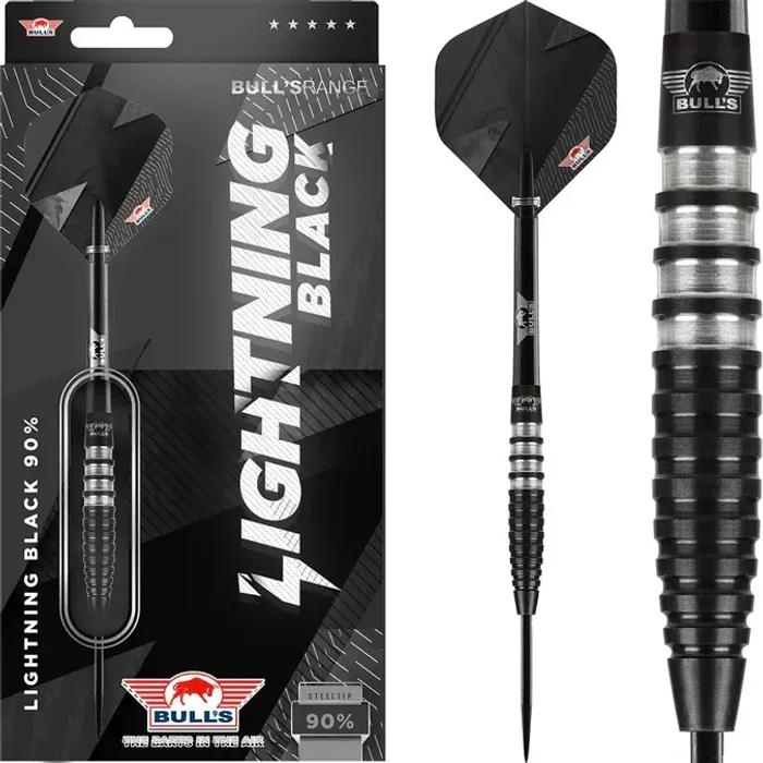 BULL'S Black Lightning Darts - Steel Tip - 90% Tungsten