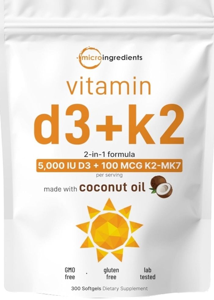 Vitamin D3 + K2 (MK-7) – 5,000 IU / 100 mcg / coconut oil/