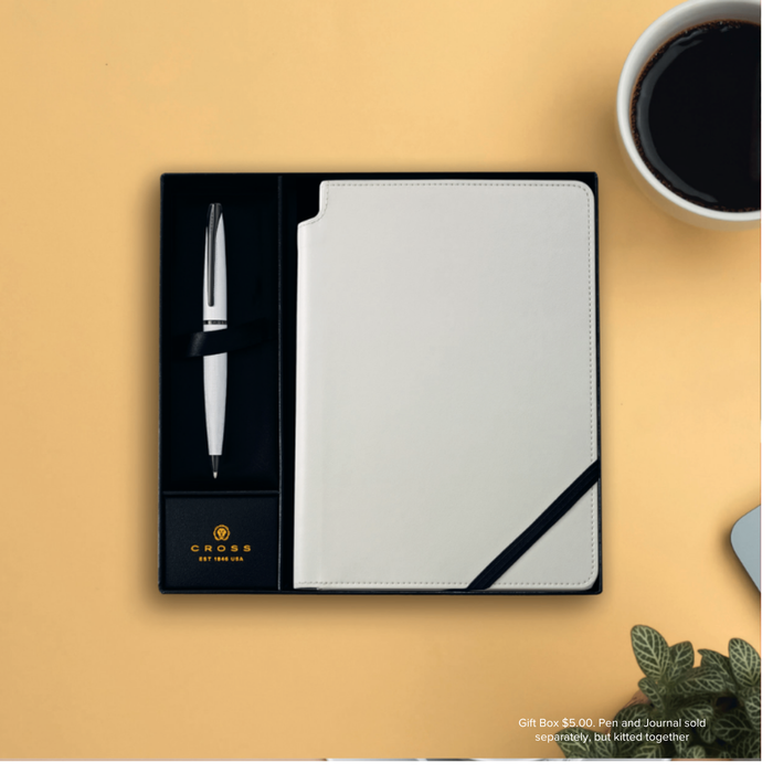 Cross Classic White, Medium, Lined Journal + Empty Pen Slot Gift Set Bundle