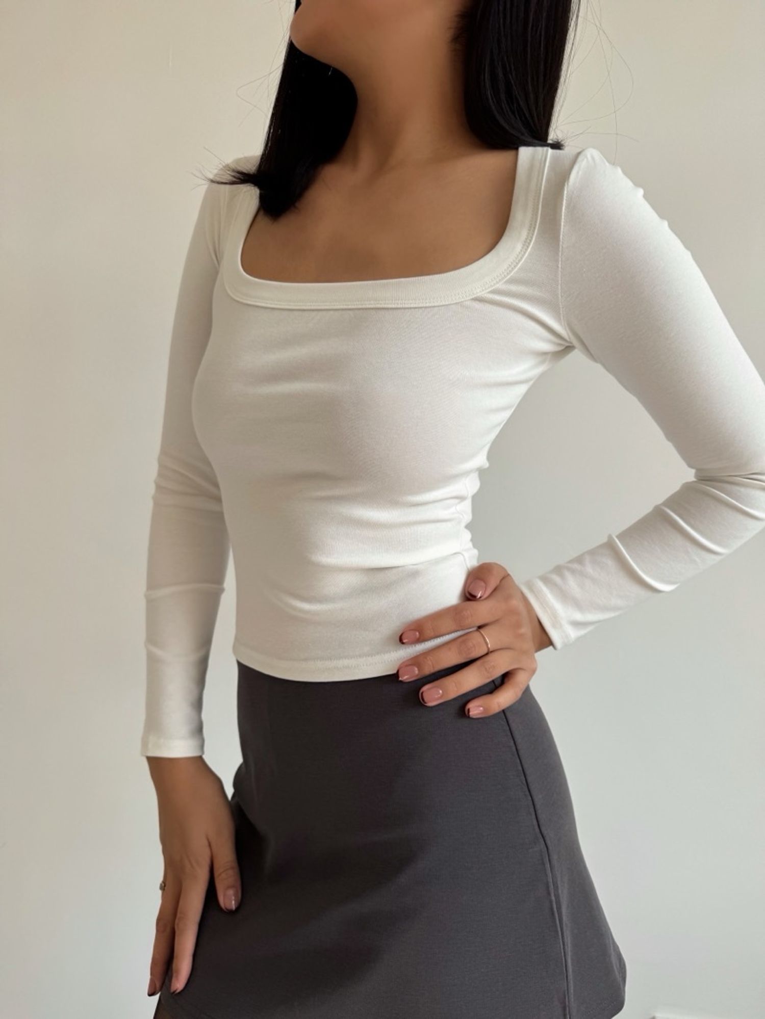 Square neck long sleeve top
