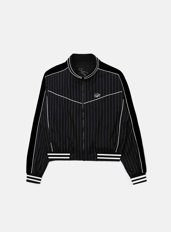 Dark Classic Pinstripe Track Jacket - Black