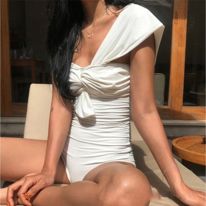 Maichel Retro One-Shoulder Strap Tank Top One-Piece Swimsuit 02739