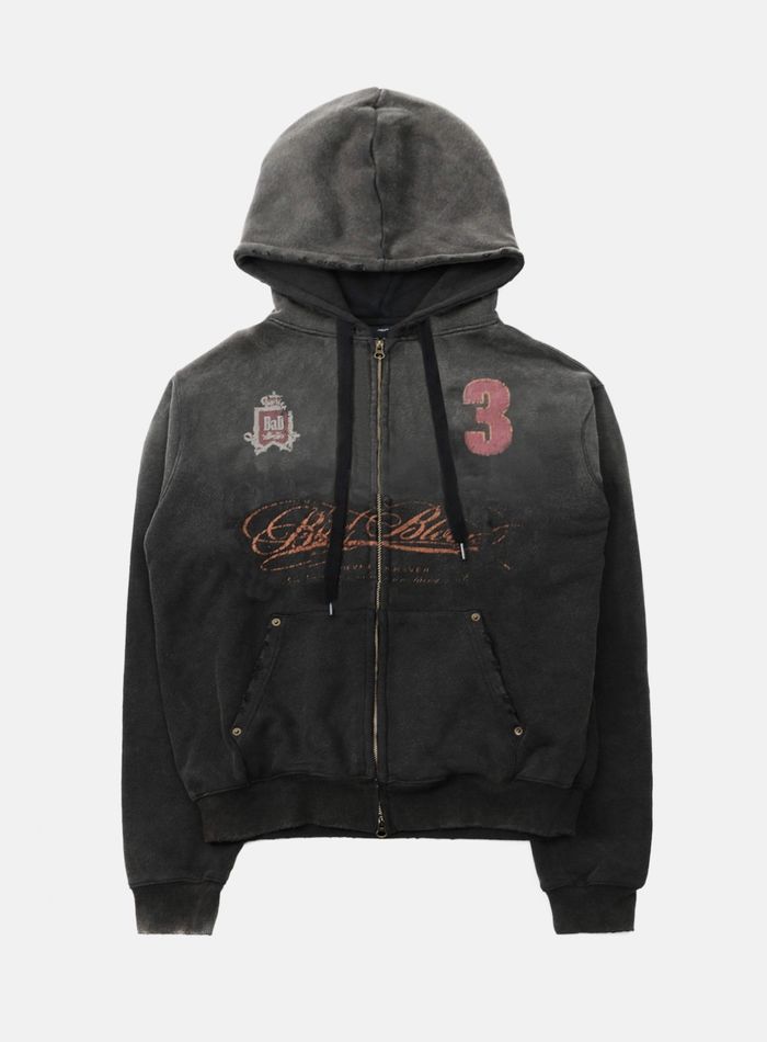 Royal Classic Distressed Hooded Zip-Up - Black