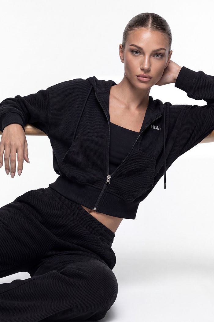 Soft Velour Waffle Hoodie Zip-Up W