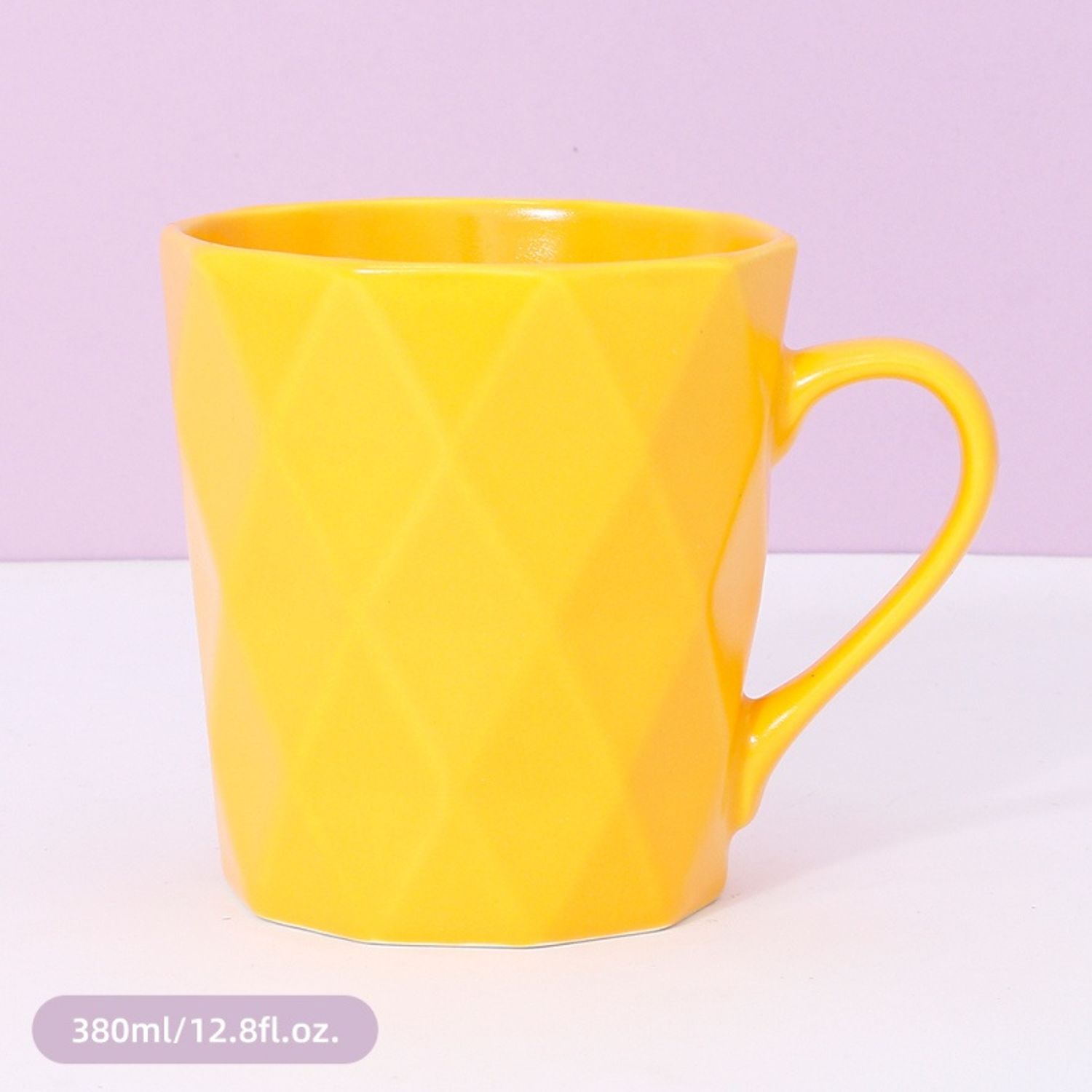380ml/12.8fl.oz. Solid Color Diamond Pattern Basic Ceramic Cup (Yellow)