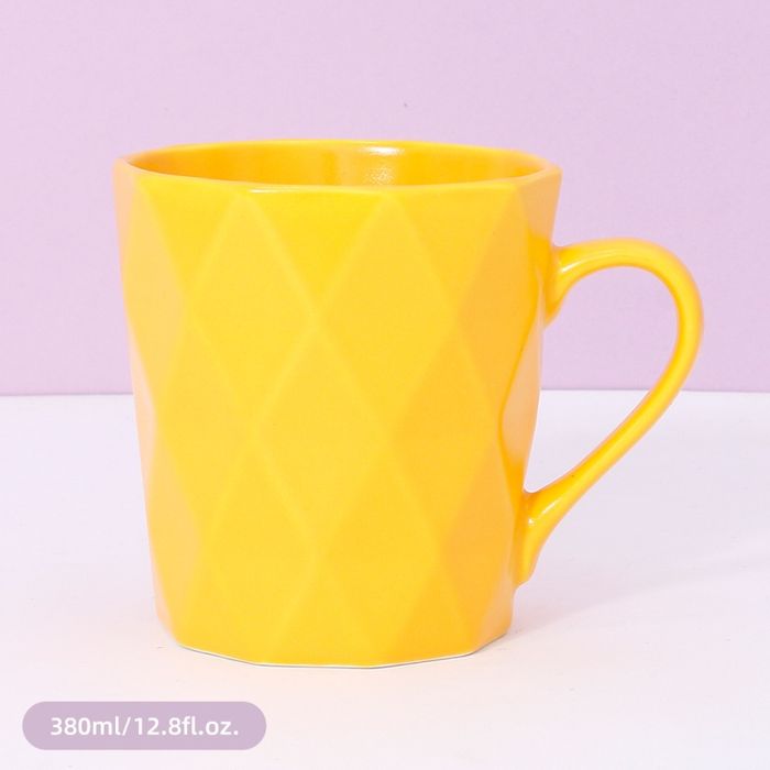 380ml/12.8fl.oz. Solid Color Diamond Pattern Basic Ceramic Cup (Yellow)