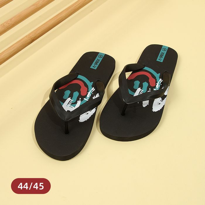 Stylish Smiling Flip Flops for Men(Black)(44/45)