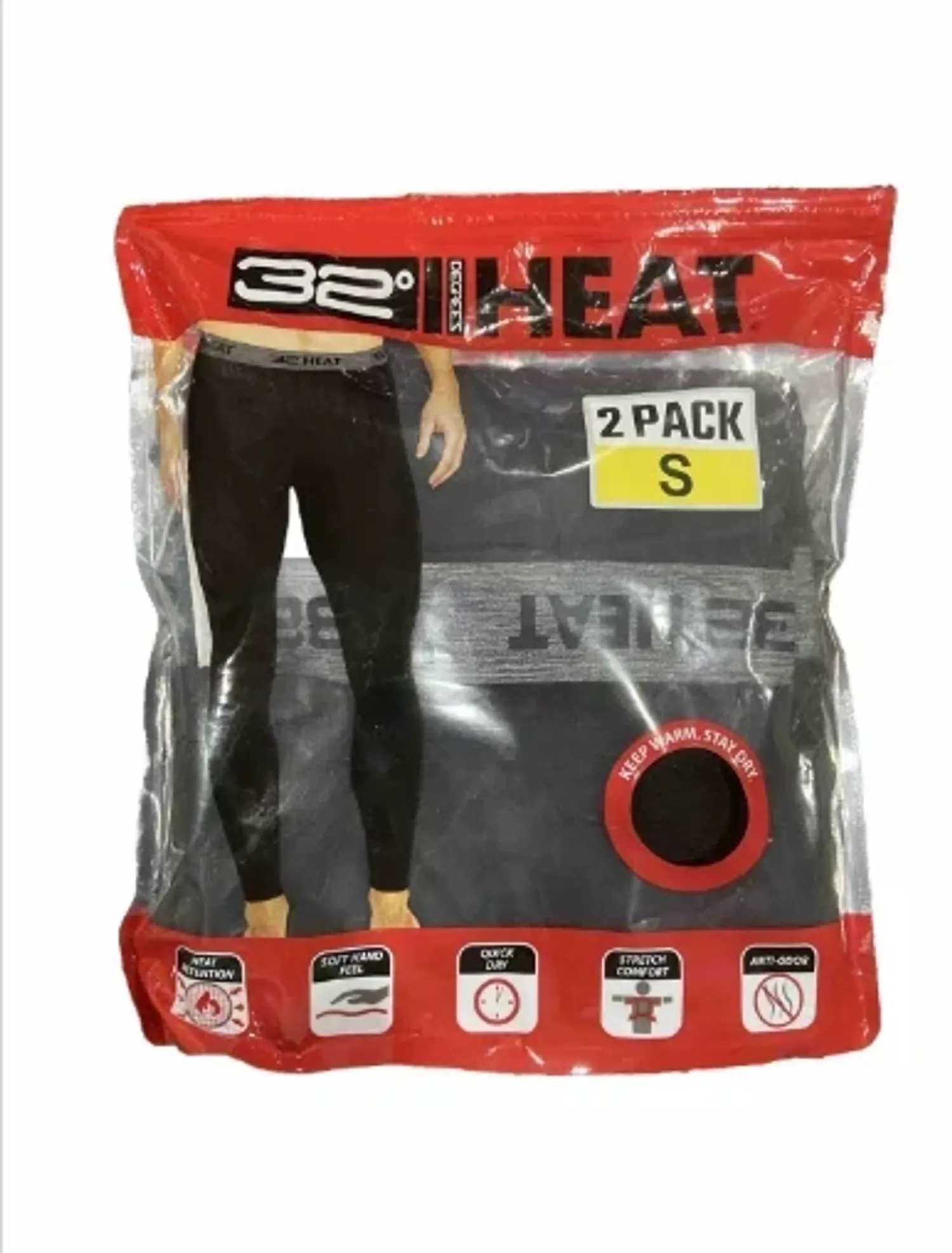 32 Degrees Heat Men 2-Pack Performance Lightweight Base Layer Pants, Black, Size S
