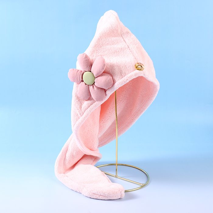 Stuffed Basic Flower Hair-Drying Cap (Pink)