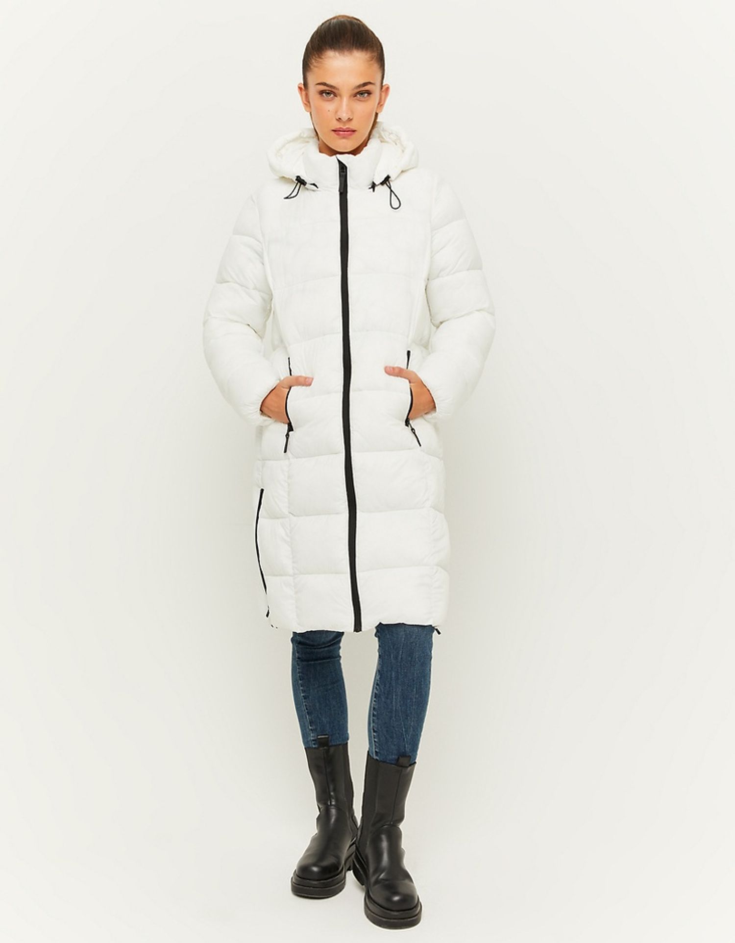 White Padded Jacket With Detachable Hood