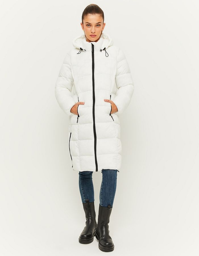 White Padded Jacket With Detachable Hood