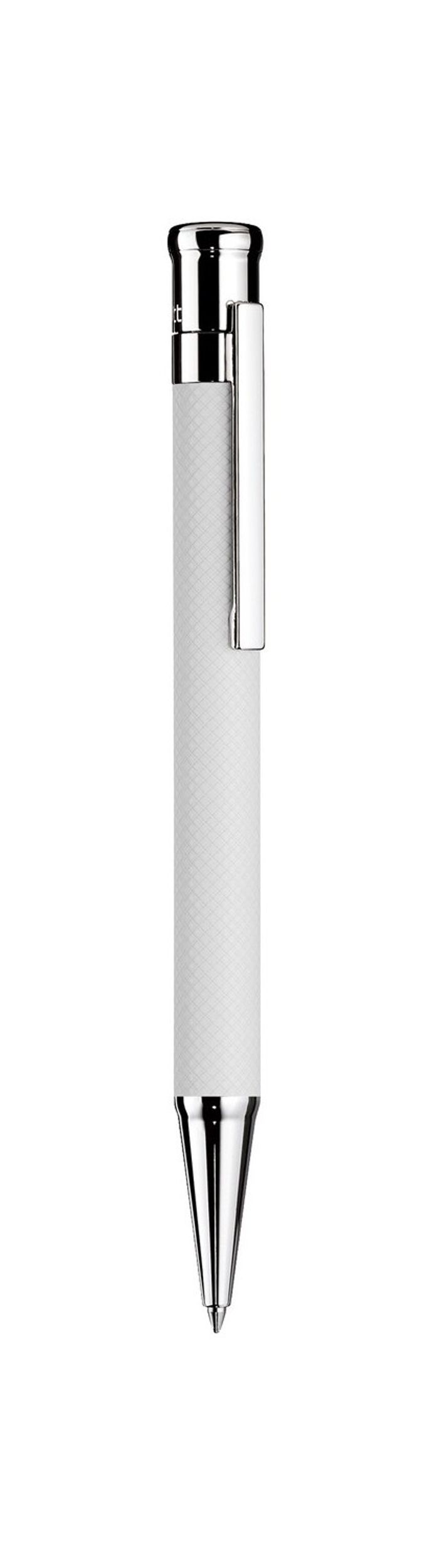 Otto-Hutt Design 04 Ballpoint pen - barrel white matt lacquered with checkered guilloché, cap and fittings platinum plated