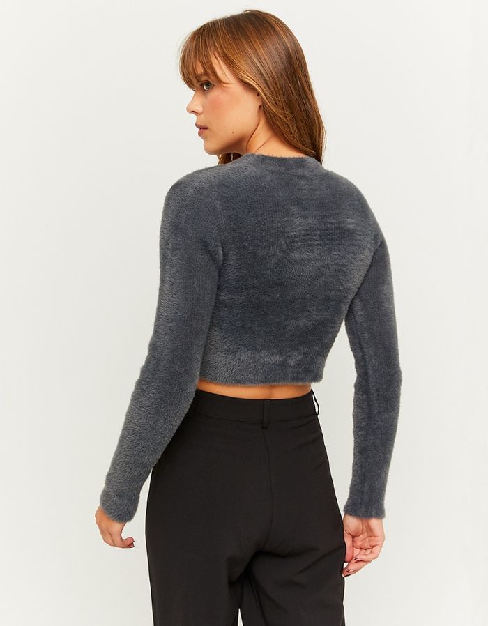 Cropped Cardigan with Rhinestone Buttons