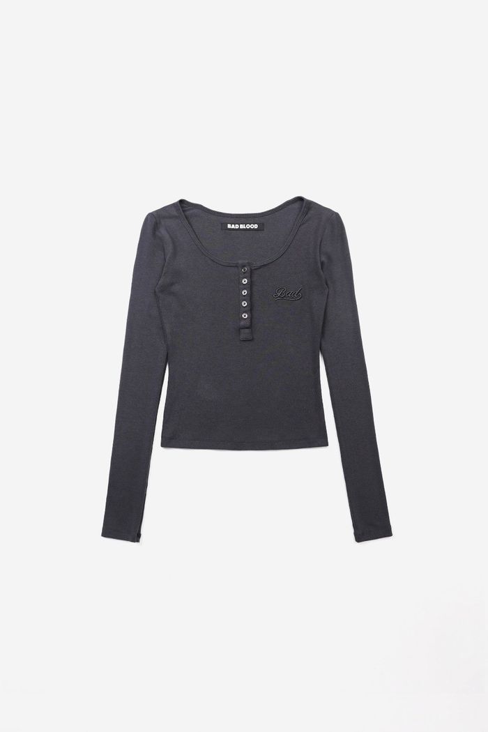  Beyond Soft Henley Neck Long Sleeve - Charcoal