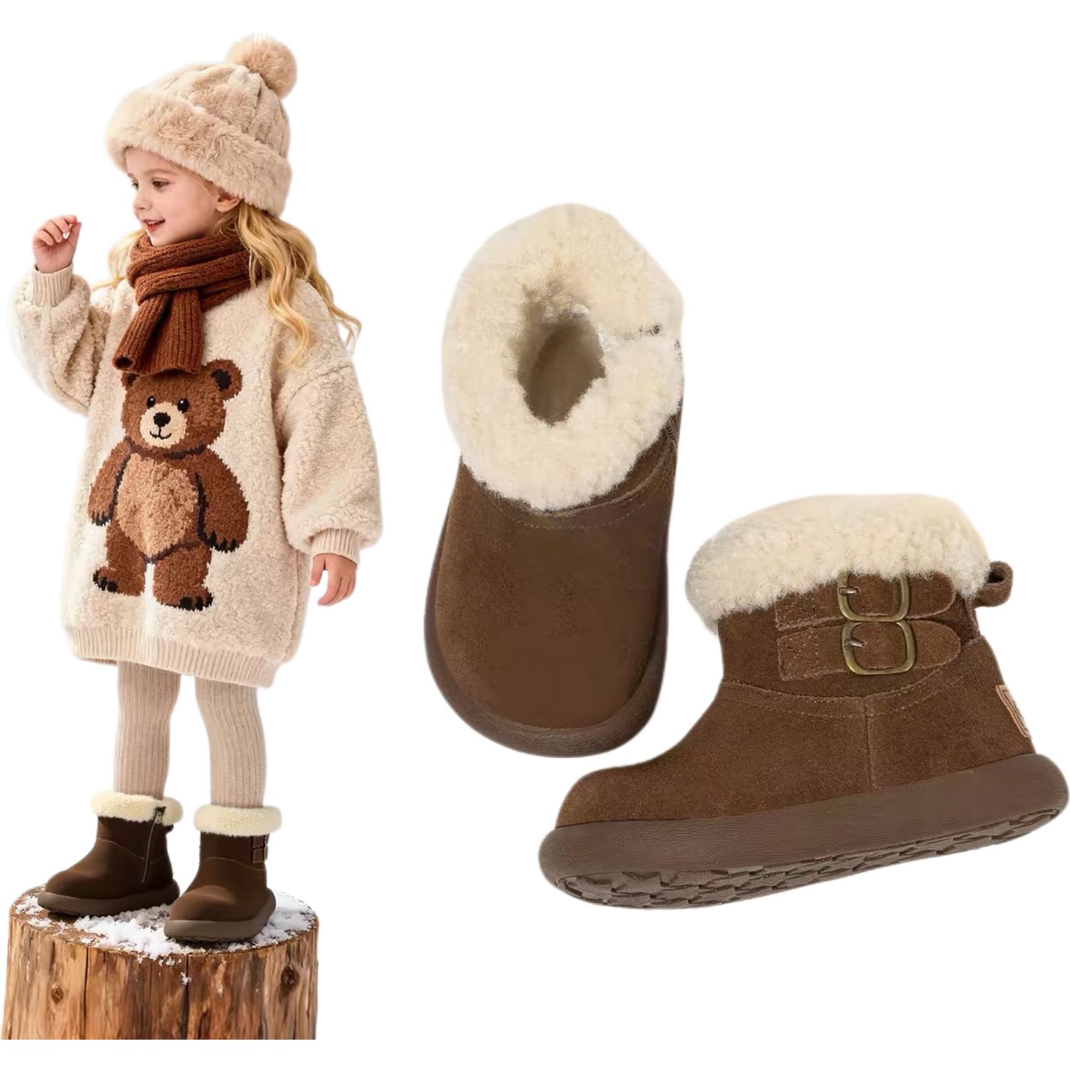 Kids Brown Shearling Winter Boots
