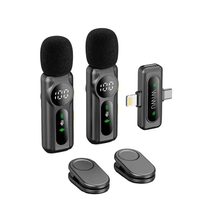 WiWU Dual Wireless Lavalier Microphone Wi-WM007 Real Time Noise Reduction with Dual Mode Receiver