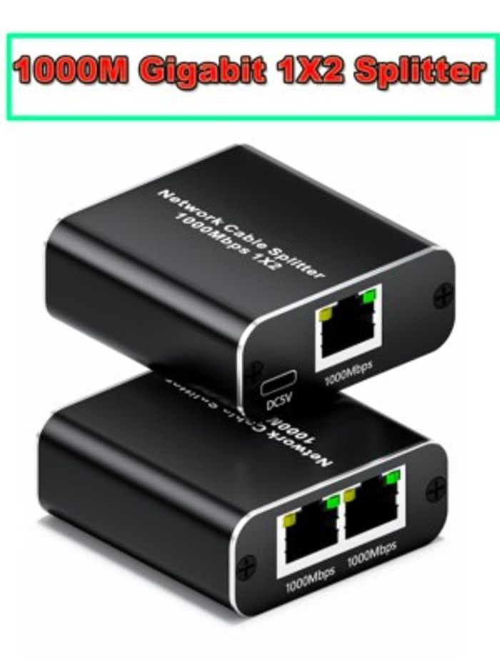 1x2 Gigabit 1000Mbps RJ45 Ethernet Splitter (LAN Network Adapter, Plug & Play)