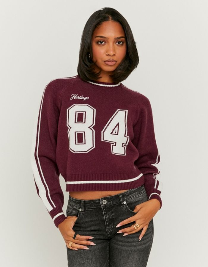 Burgundy Knitted Jumper with Embroidery