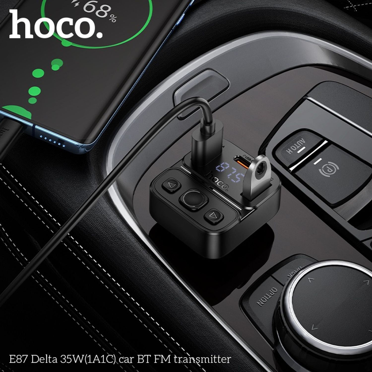 Hoco E87 Машины 35 Ваттын FM Дамжуулагч (USB-A & USB-C)
