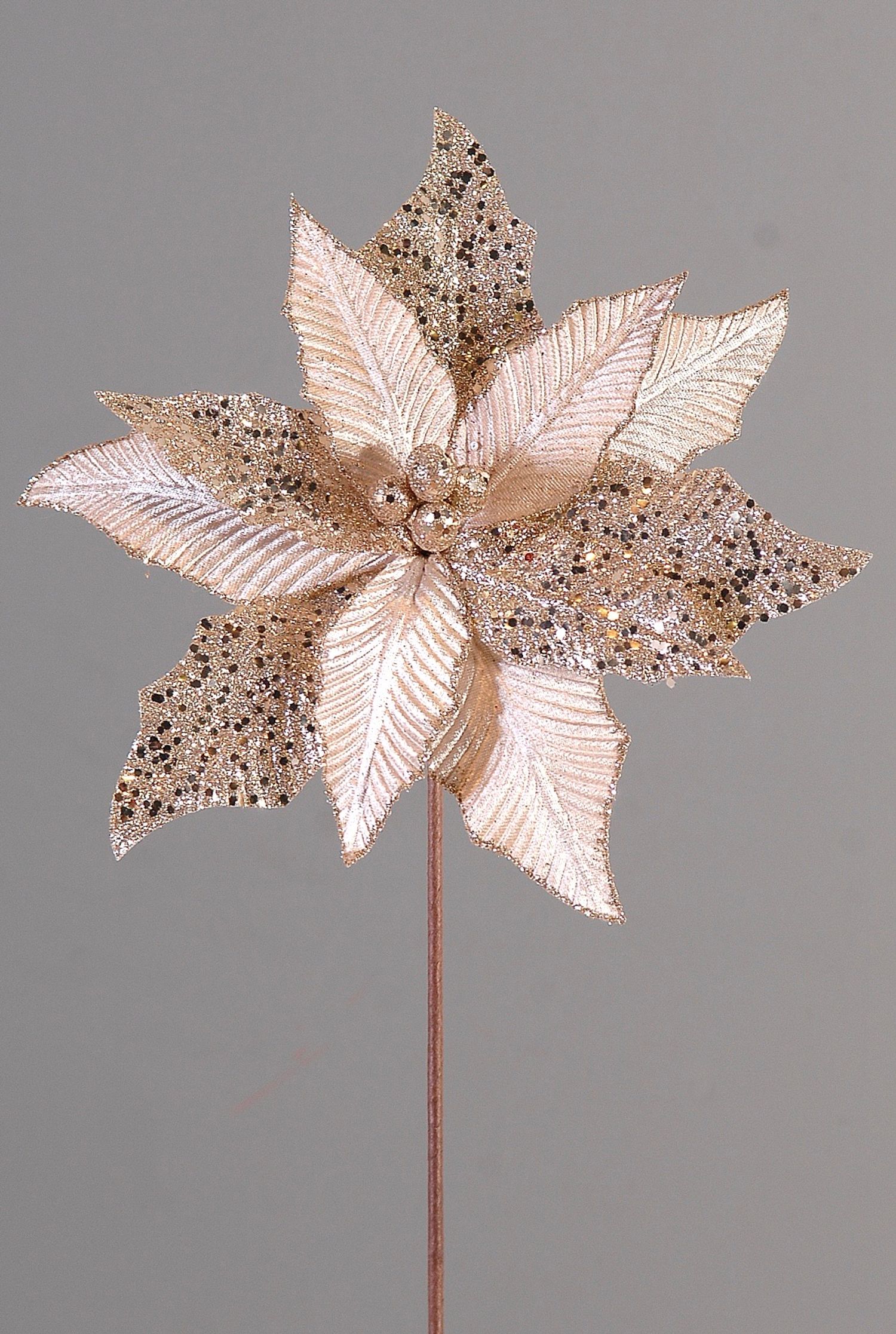  Branch w/glittered champagne gold flower