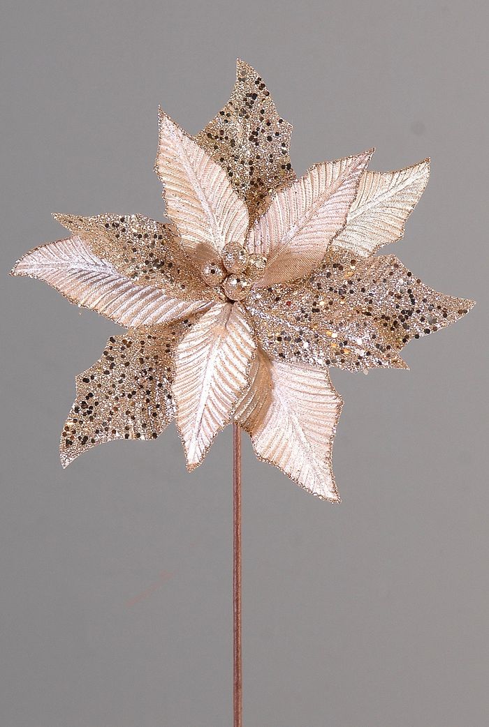  Branch w/glittered champagne gold flower